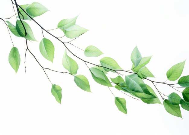Photo the beauty of nature green leaves on a branch against a crisp white background