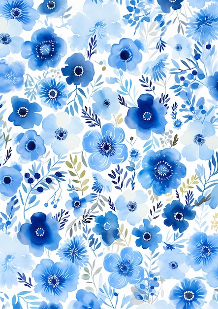 The beauty of nature a vibrant blue and white floral pattern