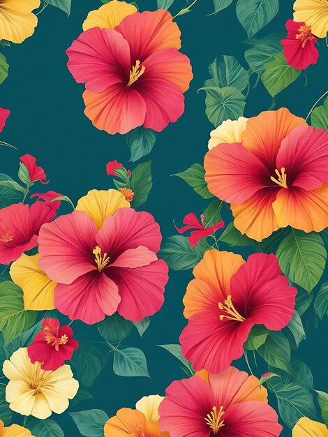 beauty of nature with a colorful hibiscus pattern featuring the exotic flowers generative Ai