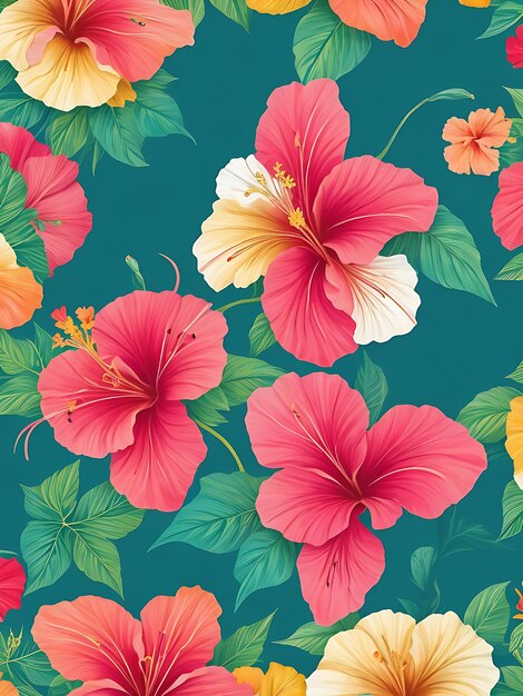 beauty of nature with a colorful hibiscus pattern featuring the exotic flowers generative Ai