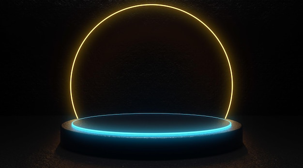 beauty neon podium with dark texture background