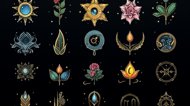 Beauty occult logo collection with hand rosecrystalmoonstarheart Vector illustration