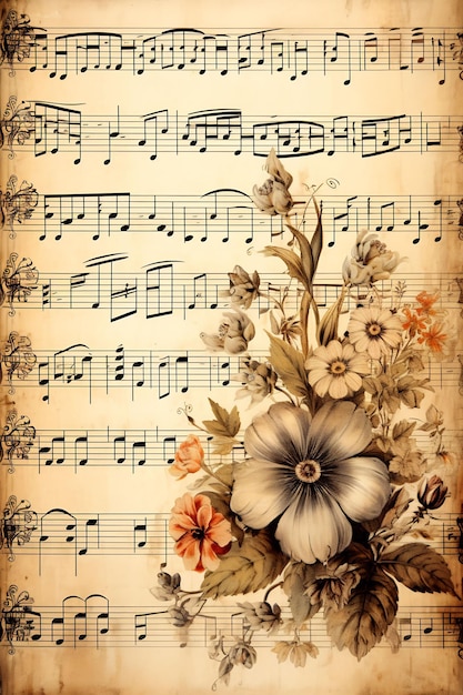 Beauty old paper frame with flowers decor