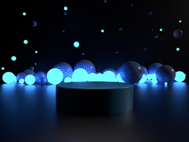 Photo beauty podium backdrop with glowing spheres background