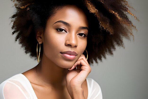 Beauty portrait of African American young girl with afro hair Beautiful black woman Cosmetics mak