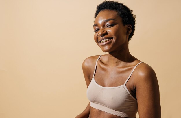 Beauty portrait of beautiful black woman wearing lingerie underwear