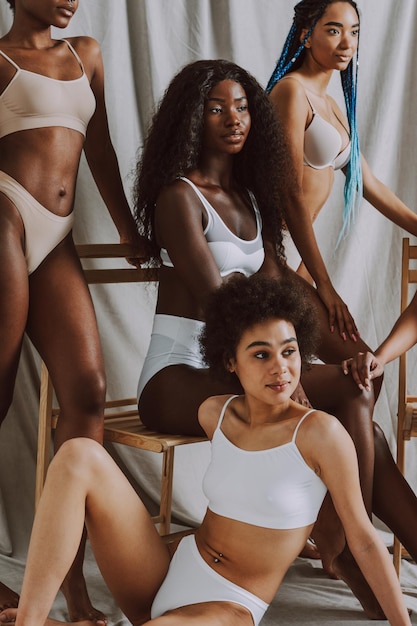 Premium Photo  Beauty portrait of beautiful black women wearing lingerie  underwear pretty african young women posing in studio concepts about beauty  cosmetology and diversity