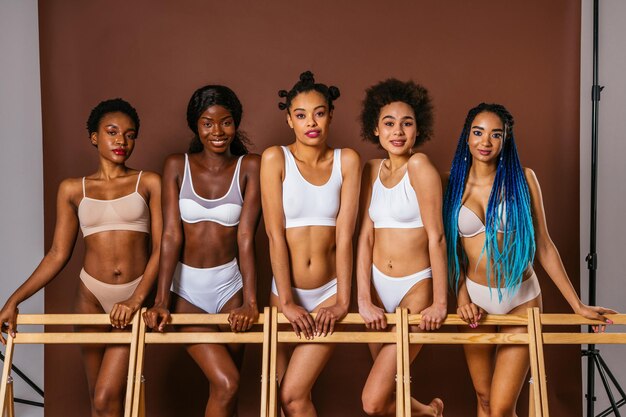 Premium Photo  Beauty portrait of beautiful black women wearing lingerie  underwear pretty african young women posing in studio concepts about beauty  cosmetology and diversity