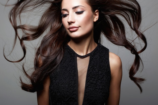 Beauty portrait of beautiful woman with Flying Hair