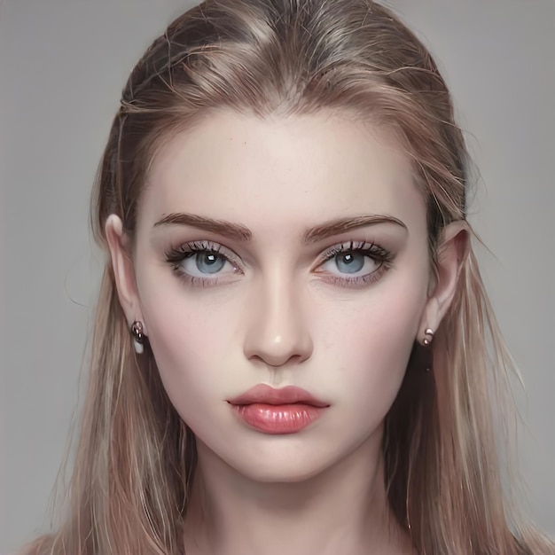 Beauty portrait of blonde woman hair. Beautiful blond dyed hair of a girl. Close-up of face, beautiful makeup. Illustration