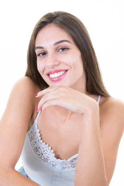 Beauty portrait of female face smiling pretty girl