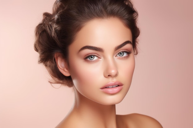 Beauty portrait of a Greek young attractive girl on soft pastel background