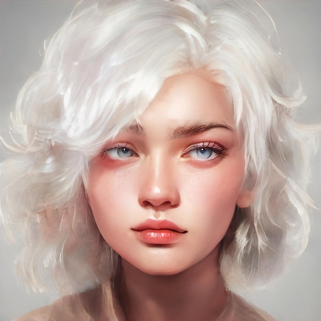 흰 머리를 가진 여자의 아름다움 초상화 여자의 아름다운 흰 염색 머리 얼굴의 근접 촬영 일러스트
