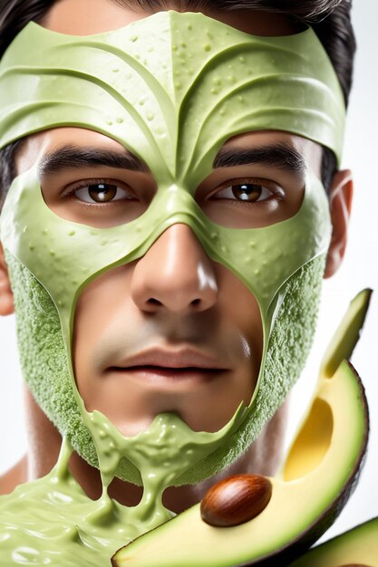 Foto ritratto bellezza cura della pelle salute maschera di avocado sfondo bianco close up maschera cosmetica