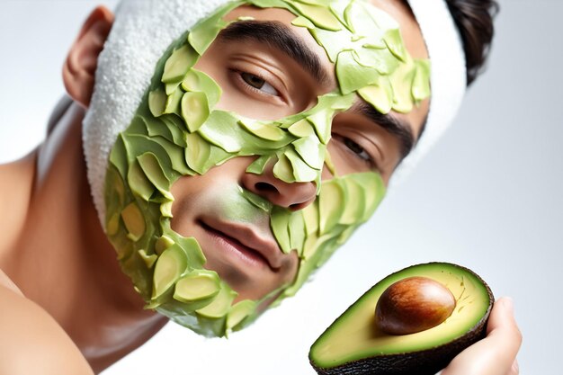 Photo beauty portrait skin care health avocado mask white background close up cosmetic mask