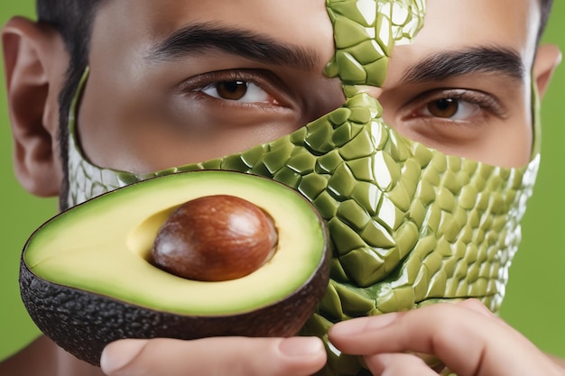 Photo beauty portrait skin care health avocado mask white background close up cosmetic mask
