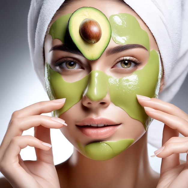 beauty portrait skin care health Avocado mask white background close up cosmetic mask