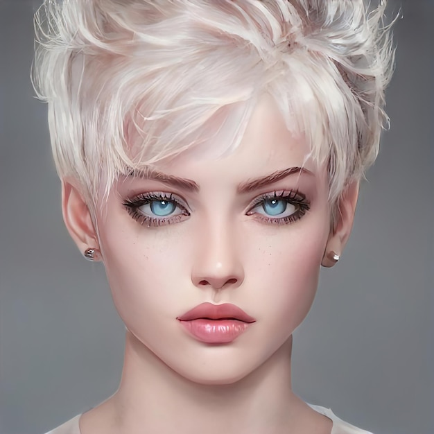 Beauty portrait of a woman with white hair. Beautiful white dyed hair of a girl. Close-up of the face. Illustration