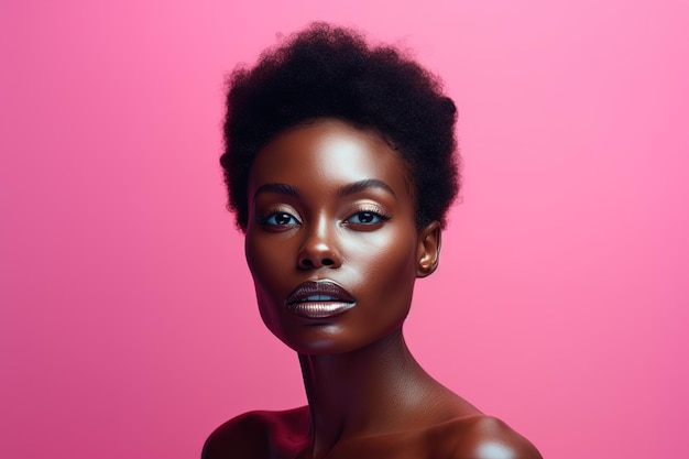 Beauty portrait of young african american woman on pink background