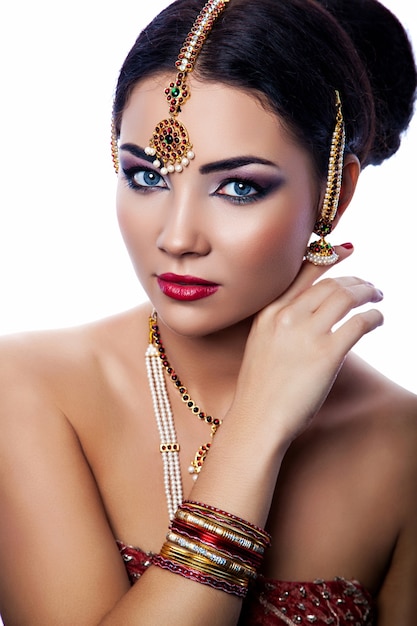 Beauty portrait of young beautiful woman in indian style