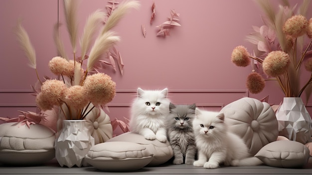 핑크빛 지중해 분위기 속 랙돌 고양이의 아름다움