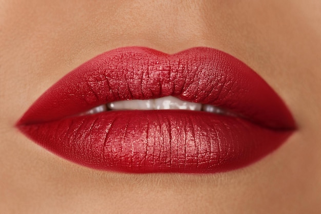 Beauty red lips of woman Close up make up