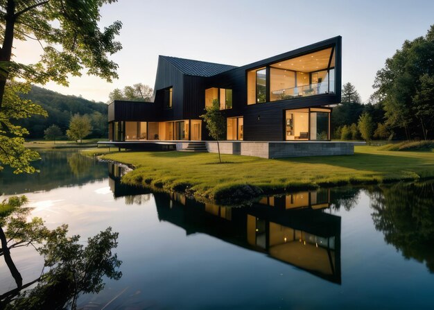 Beauty Reflecting in the Water Photograph a contemporary lakeside home exterior design