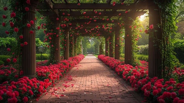 The beauty of a rose garden from ground level showcasing AI generate illustration