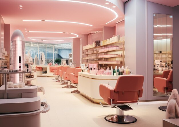 A beauty salon with a retail section selling beauty products