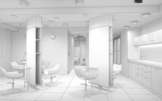 Salone di bellezza visualizzazione interna illustrazione 3d rendering cg