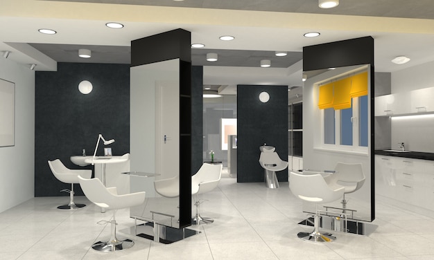 Beauty saloon interior visualization of 3D rendering