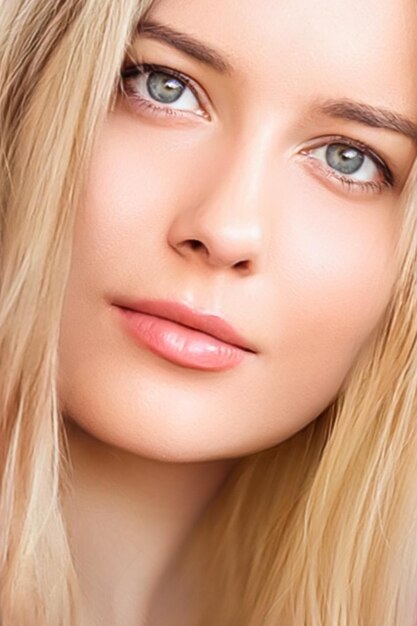 Beauty skincare and makeup portrait of beautiful woman female model face closeup for skin care and makeup