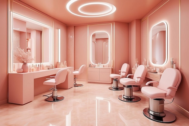 Beauty spa nail salon on peach fuzz color trend 2024 background 3d render of luxury beauty studio