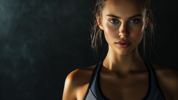 A beauty sporty young woman on a dark background