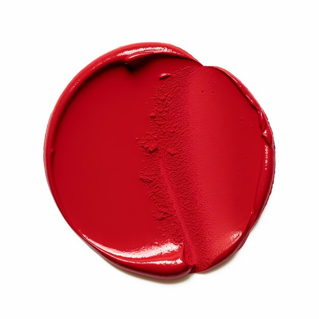 Beauty swatch and cosmetic texture circle round red lipstick sample isolated on white background paraffin wax sealing stamp generative ai