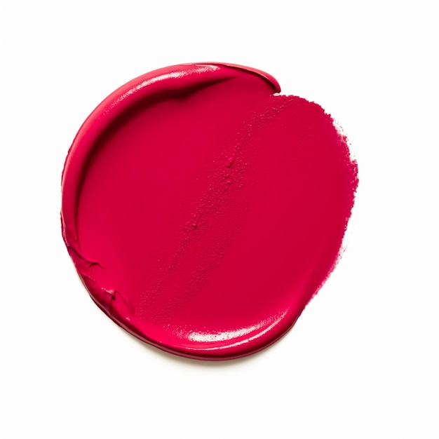 Beauty swatch and cosmetic texture circle round red lipstick sample isolated on white background paraffin wax sealing stamp postprocessed generative ai