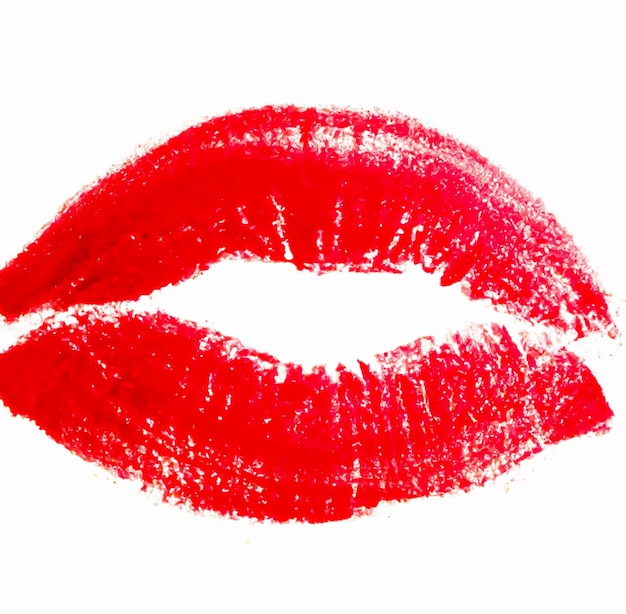 Beauty swatch and cosmetics texture romantic feminine red lipstick kiss sample isolated on white background generative AI