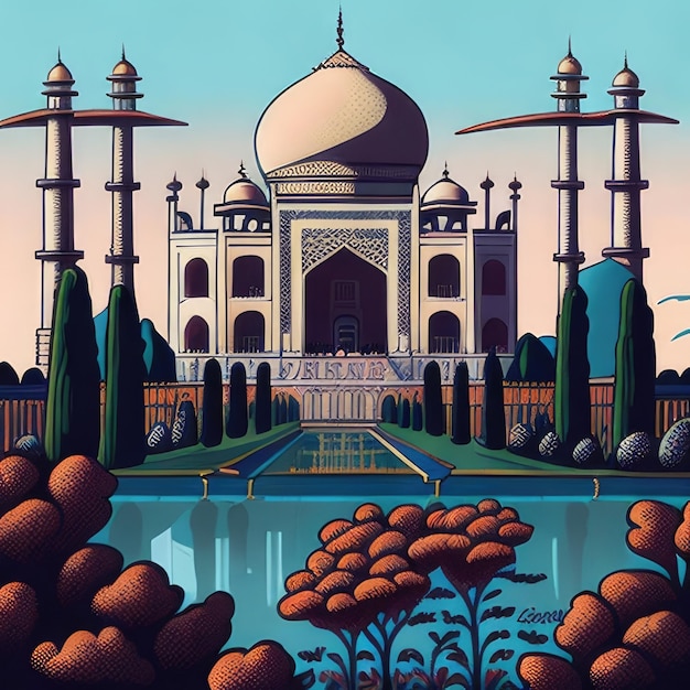 beauty taj mahal india illustration