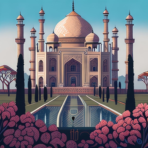 beauty taj mahal india illustration