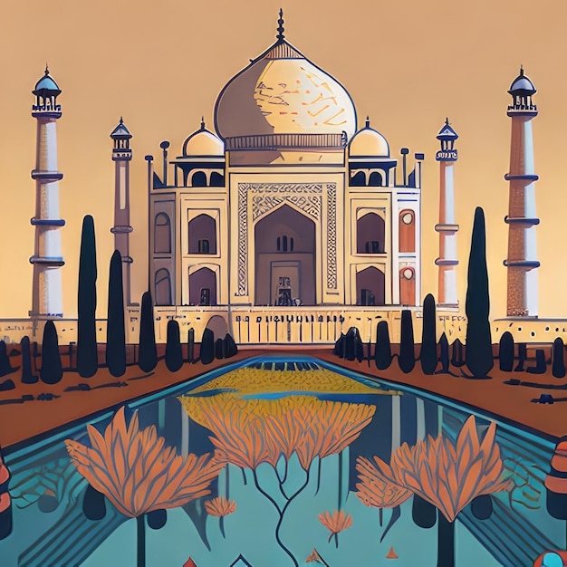 beauty taj mahal india illustration