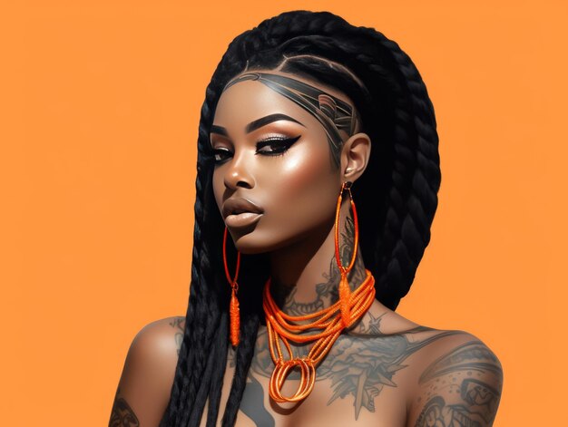 Beauty tattooed African American girl