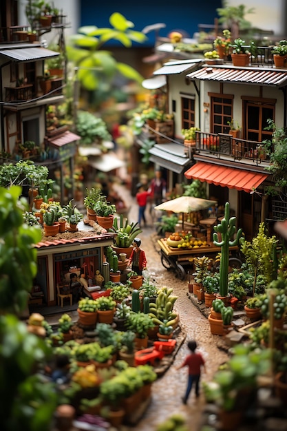 Beauty Tilt Shift met unieke en creatieve fotoshoot van een bruisende Mexicaanse mercado genomen met