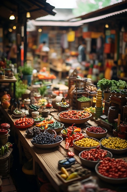 Beauty Tilt Shift With Unique And Creative Photoshoot of a bustling Mexican mercado taken w