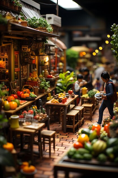 Beauty Tilt Shift With Unique And Creative Photoshoot of a bustling Mexican mercado taken w