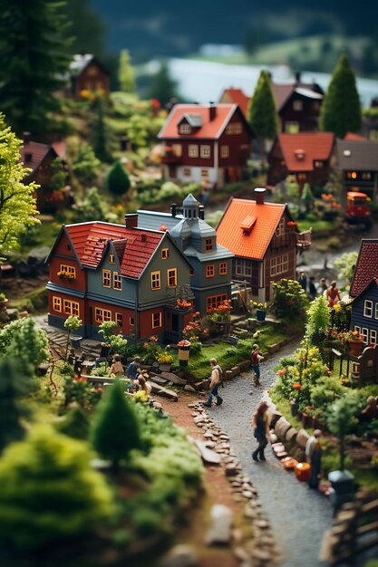 Beauty tilt shift with unique and creative photoshoot of a charming swedish village market