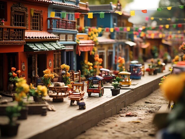 Beauty tilt shift with unique and creative photoshoot of a colorful mexican mercado taken w