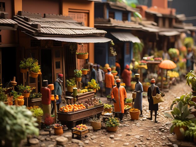 Beauty tilt shift with unique and creative photoshoot of a lively nigerian market taken wit