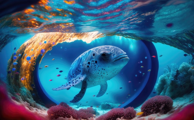 Beauty of the underwater ocean with aaquatic animals and coral Generative AI