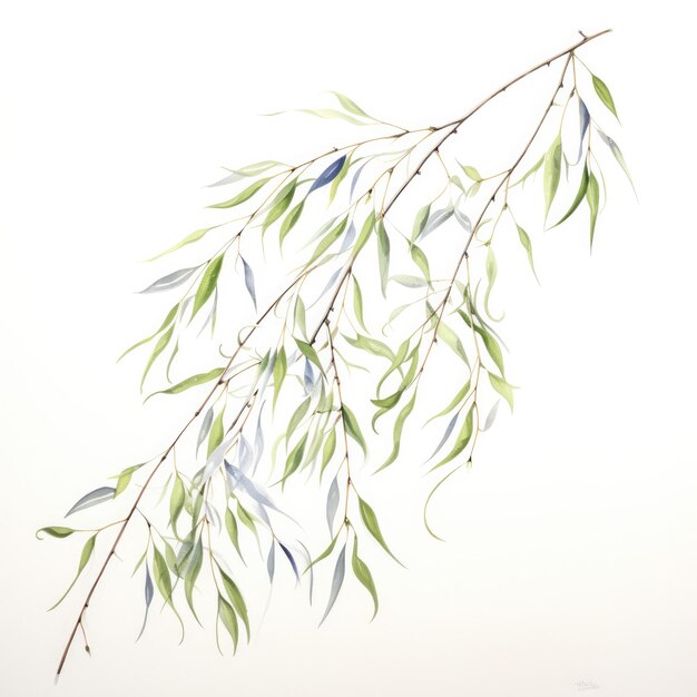 선명한 흰색 캔버스에 아름다움 흰 버드나무 부드러운 수채화 식물이 다음 Diy 프로젝트를 완벽하게 만듭니다.