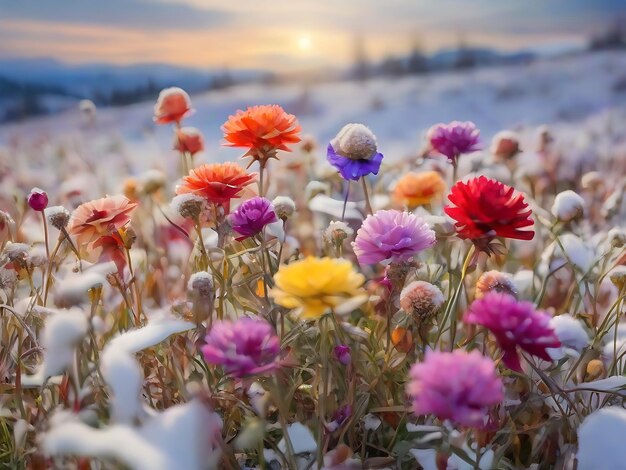 beauty in winter multi colored flowers in meadow